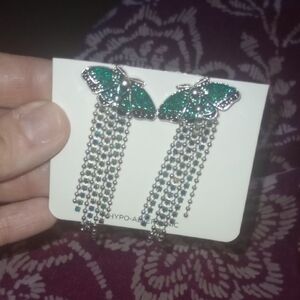 Elegant Teal Moth Dangle Earrings